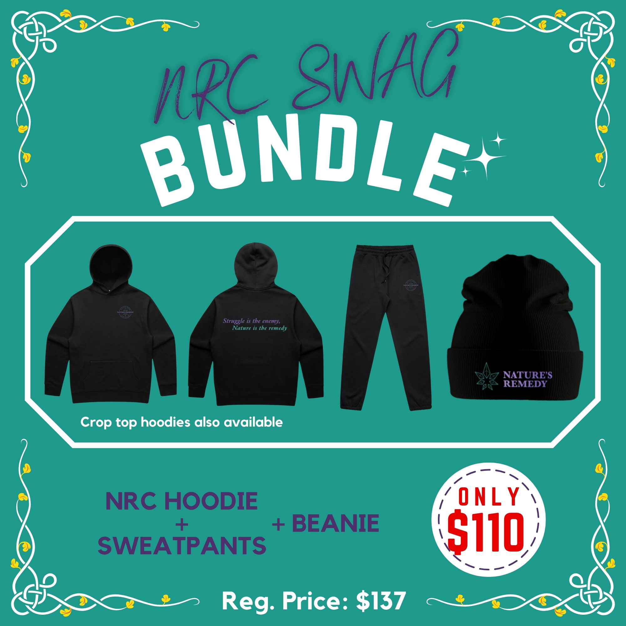 Photograph of product: $110 NRC Hoodie + Sweatpants + Beanie Bundle