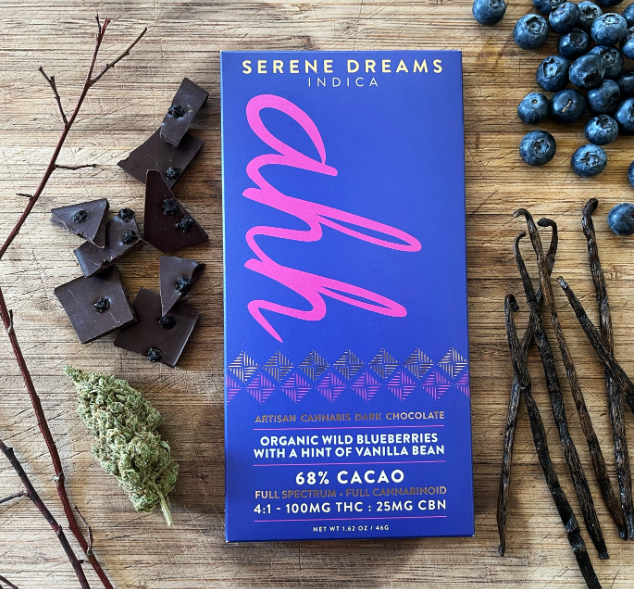 Photograph of product: Ahh | Serene Oui'd 4:1 TH-oui:CBN Dark Chocolate Bar  | 20 Pieces