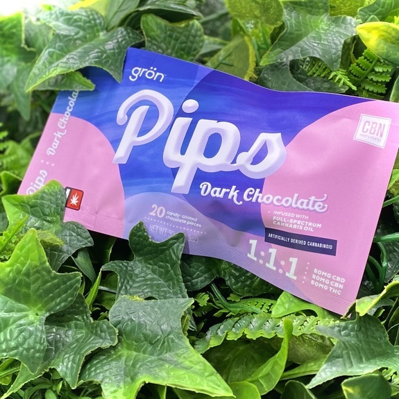 Photograph of product: Dark Chocolate Pips 1:1:1 CBN - 20pc Candy Coated Chocolate 100mg TH-oui - 100mg CBD 100mg CBN - Gron