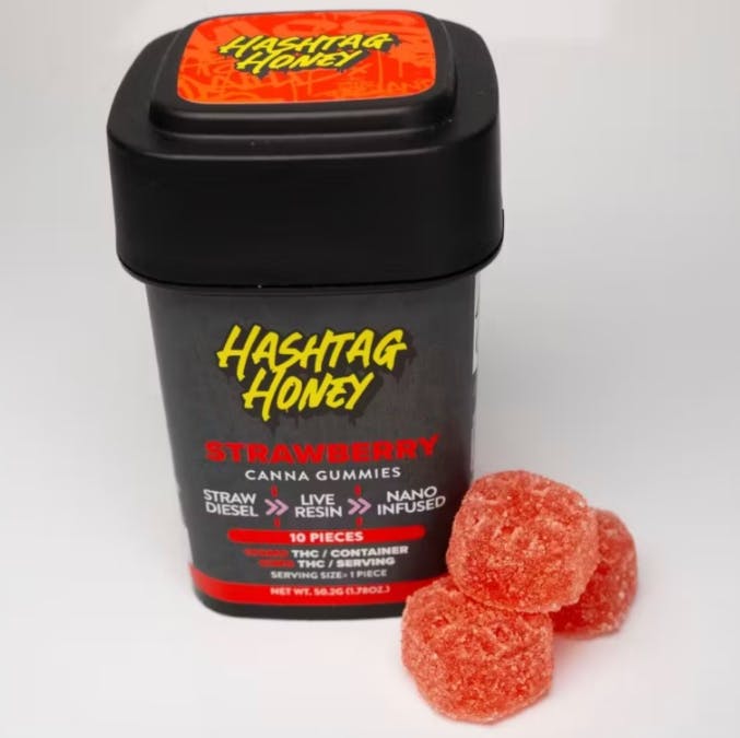 Photograph of product: au chocolattag Honey- Strawberry Oui'd Live Resin Gummies 10pk- 100mg