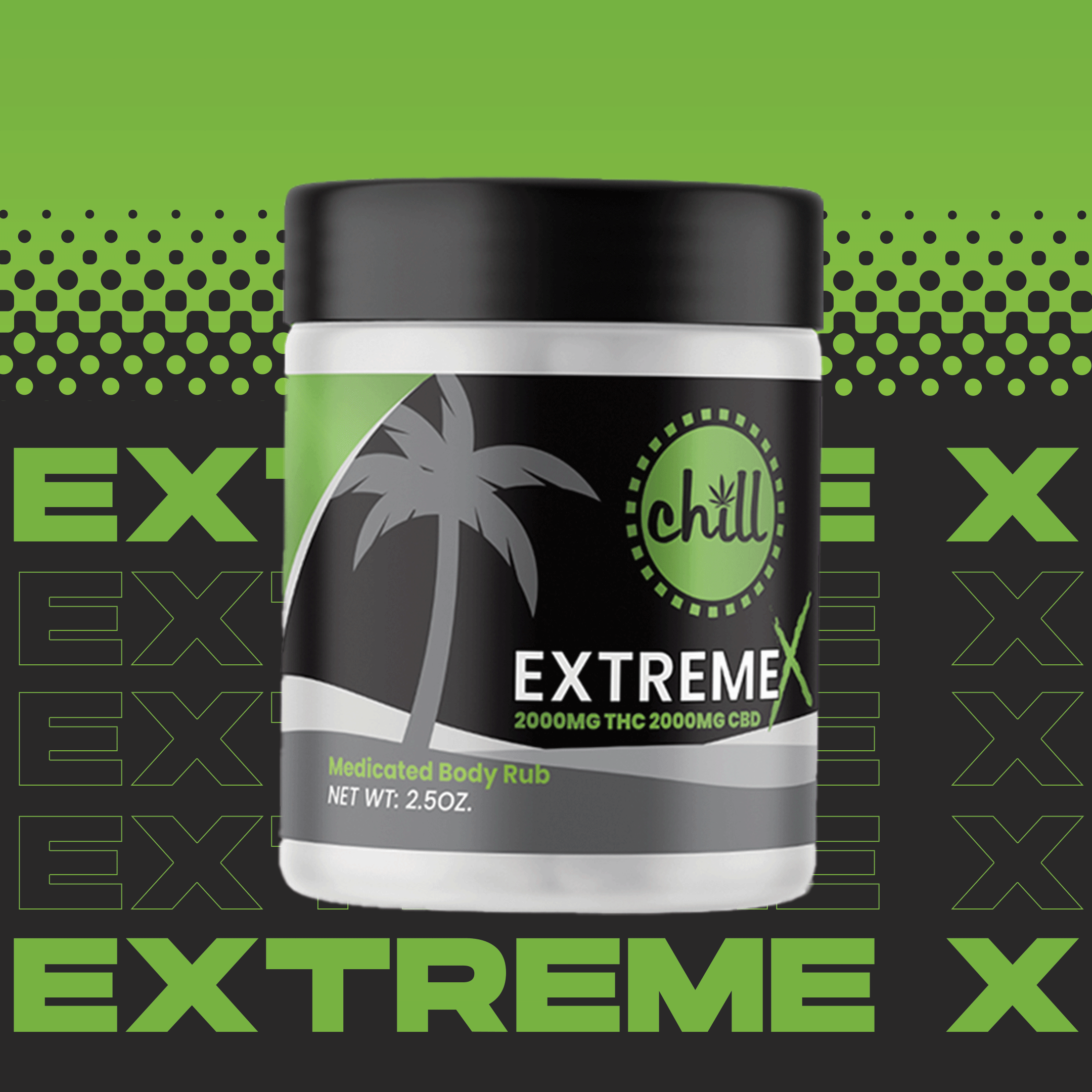 Photograph of product: Extreme X | 1:1 CBD:TH-oui | Body Rub | 2.5oz | 2000mg