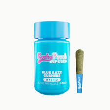 Photograph of product: Kushy Punch Blue Razz Gushers InfusedMini 5pk Prerolls (2.5g)
