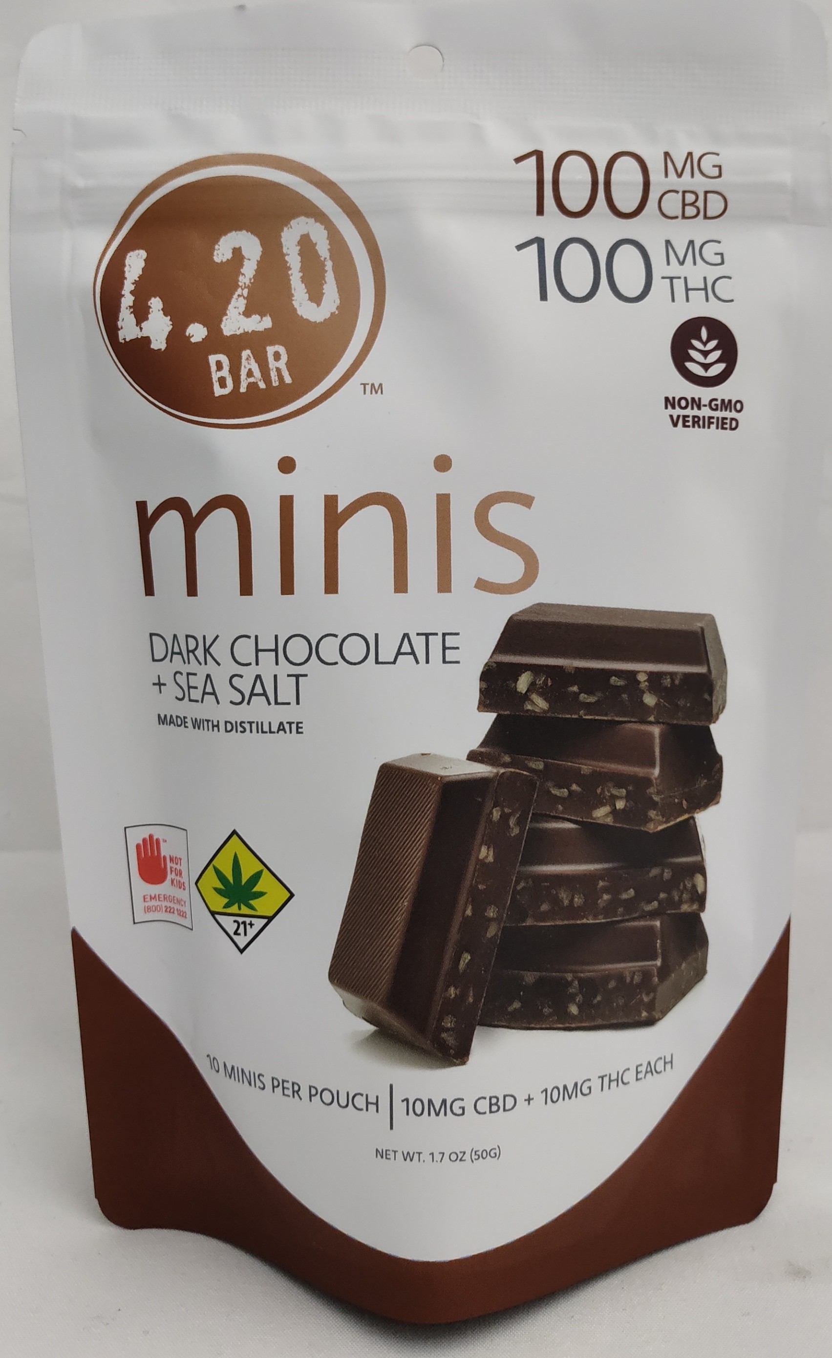 Photograph of product: Dark Chocolate Sea Salt Minis CBD:TH-oui 1:1 | 10 Pack *General Use Compliant*