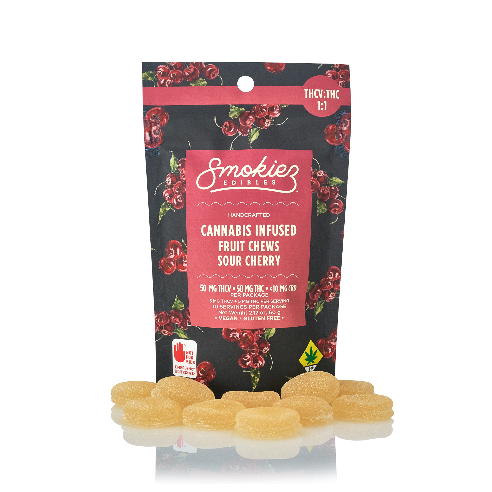 Photograph of Product: THC:THCV 1:1 50mg Sour Cherry Fruit Chews