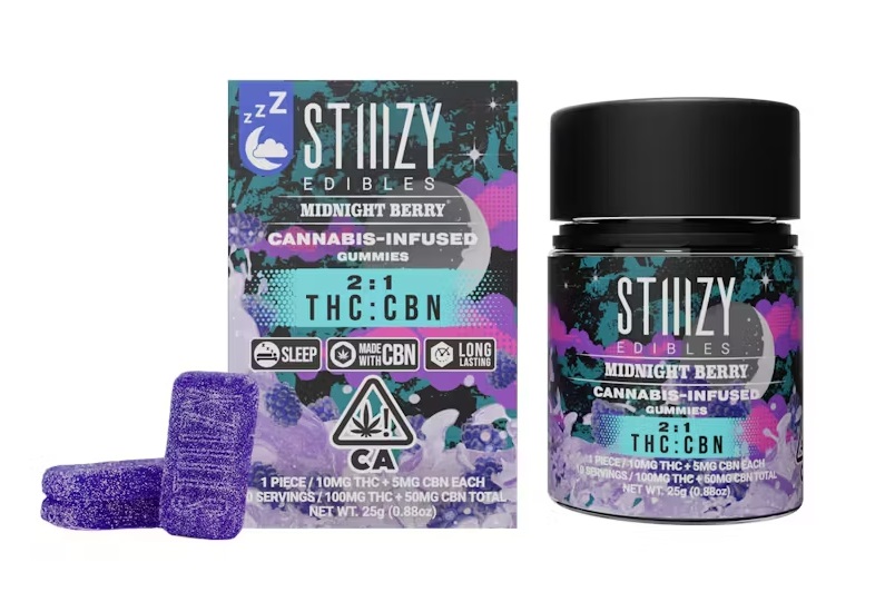 Photograph of product: Stiiizy | Midnight Berry (I) 2:1 THC/CBN 10Pc/100mg Gummies