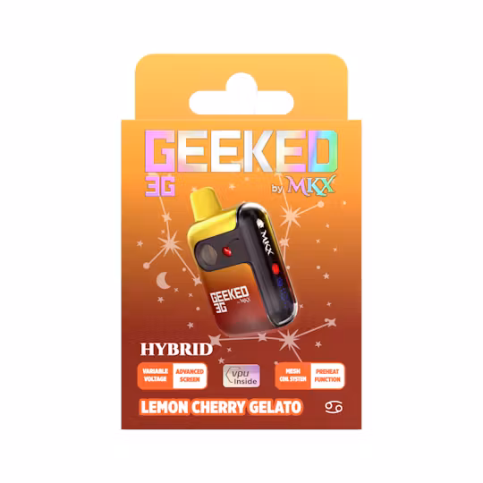 Photograph of product: Geeked By MKX - Disposable Vape - (3g) - Hybrid - **LEMON CHERRY GELATO** (2/$55)