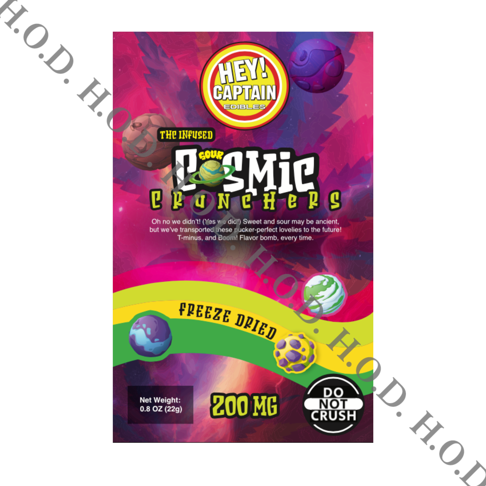 Photograph of product: Hey Captain Freeze Dried Sour Cosmic Crunchers Berry 200mg