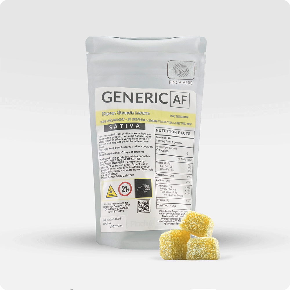 Photograph of Product: Generic AF | Lemon - 100mg THC | 20pk