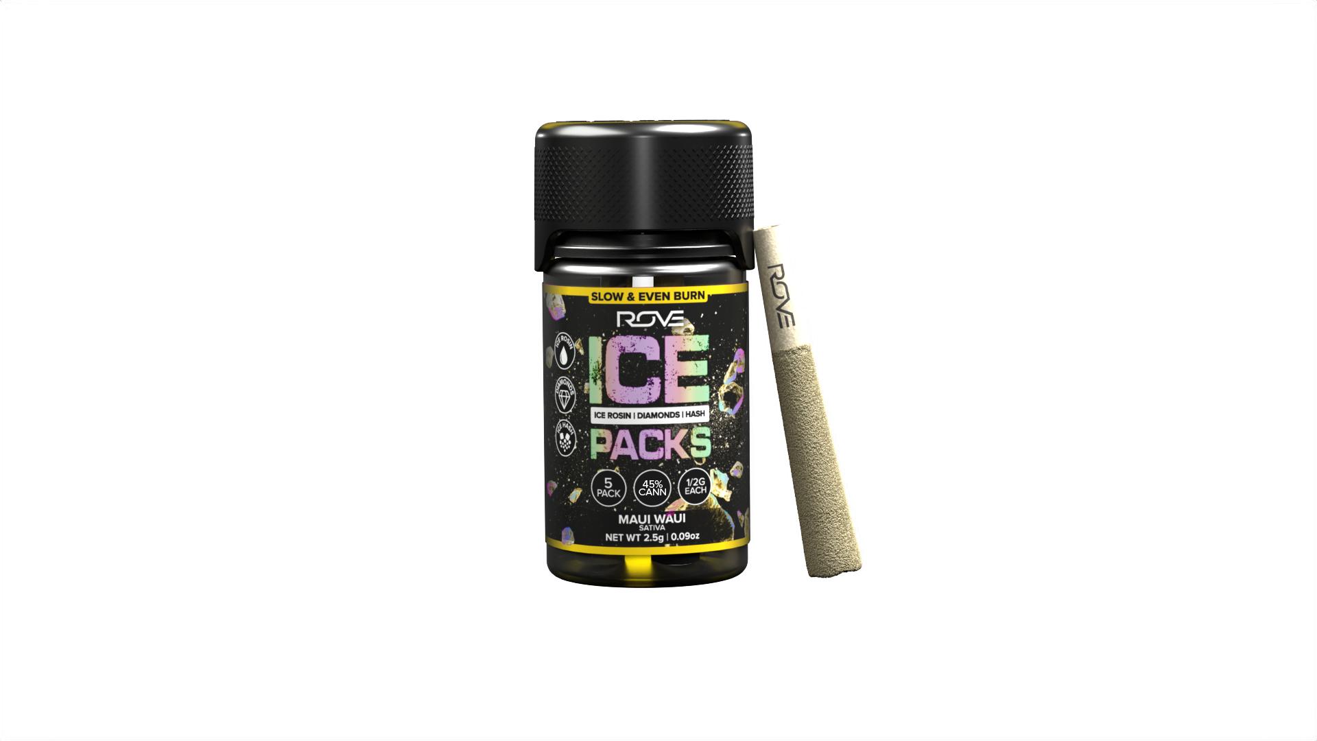 Photograph of product: ROVE - ICE PACK Infused Pre-Roll - 0.5g 5pk 2.5g - Maui Waui