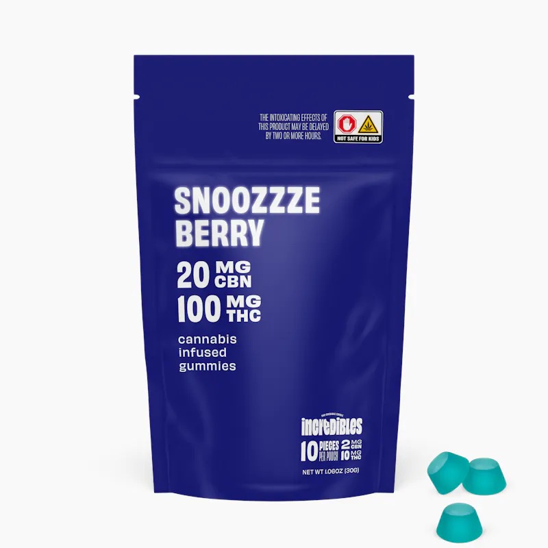 Photograph of product: Incredibles Bites 120mg - Snoozzzeberry (5:1 TH-oui:CBN)
