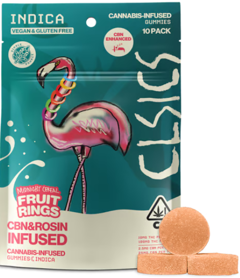 Photograph of product: Midnight Cereal Fruit Rings [I] - 20:1 CBN Live Rosin Gummies 10PK