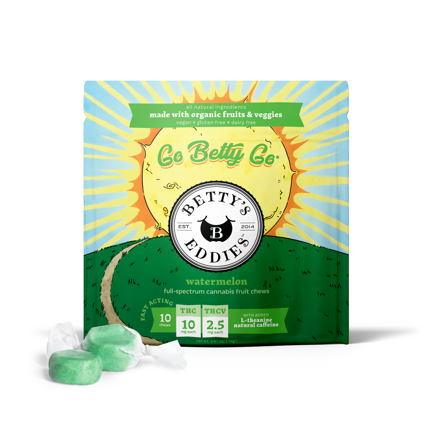 Photograph of product: Betty's Eddies - Fruit Chews Pineapple Orange 4:2:1 TH-oui:CBG:CBDV 10pk - 100mg