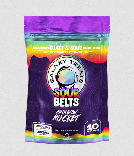 Photograph of product: GALAXY TREATS SOUR BELTS RAINBOW ROCKET