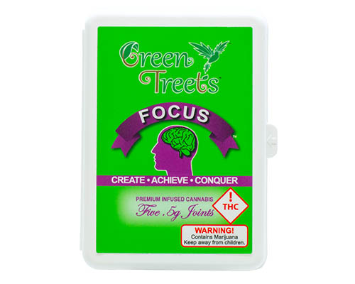 Photograph of product: Infused Pre-Roll Pack Green Treets (med) - Focus 5x $26