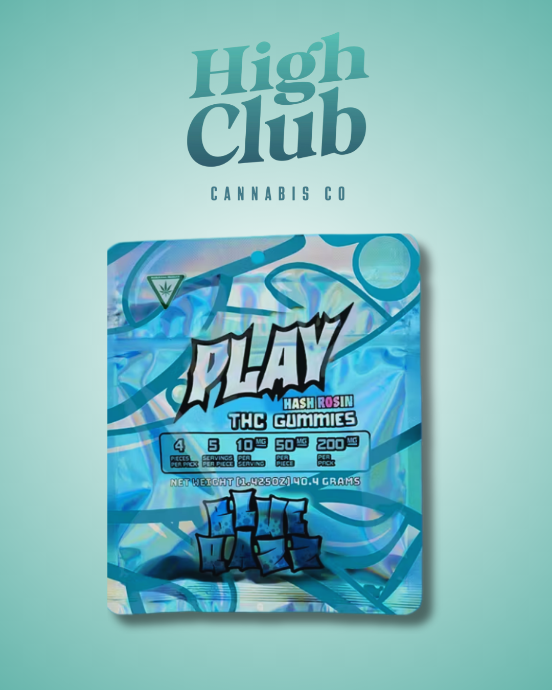 Photograph of product: Play - Blue Raspberry Gummies - 200MG  - 4pc