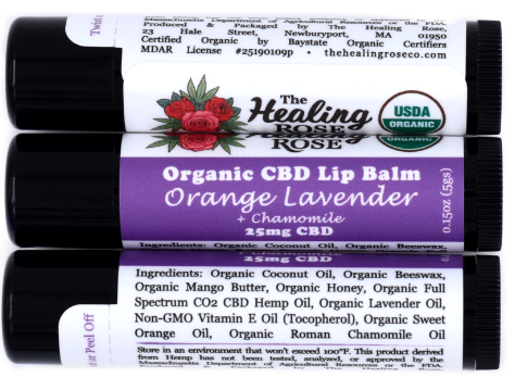 Photograph of product: Orange Lavender with Chamomile CBD Lip Balm | 25mg - The Healing Rose