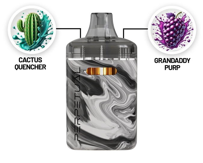 Photograph of product: Perpetual - Cactus Quencher & Grand Daddy Purp - 2g Dual Disposable