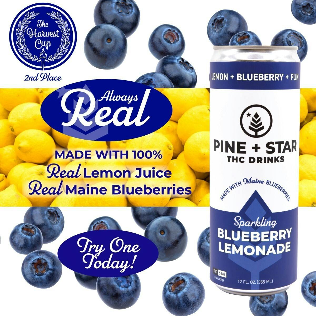 Photograph of product: Blueberry Lemonade | 5mg Sparkling Juice | Pine+Star x Novel Bev. Co.