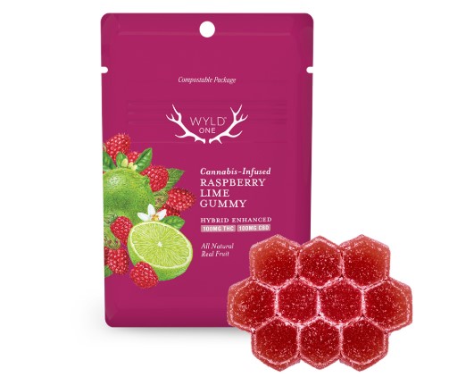 Photograph of product: 100mg Raspberry Lime 1:1 TH-oui:CBD Gummy (H)