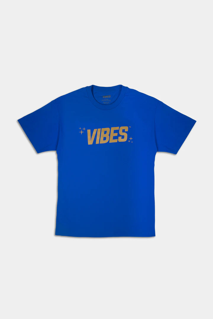 Photograph of product: VIBES - Gold Logo Blue Tee | XL