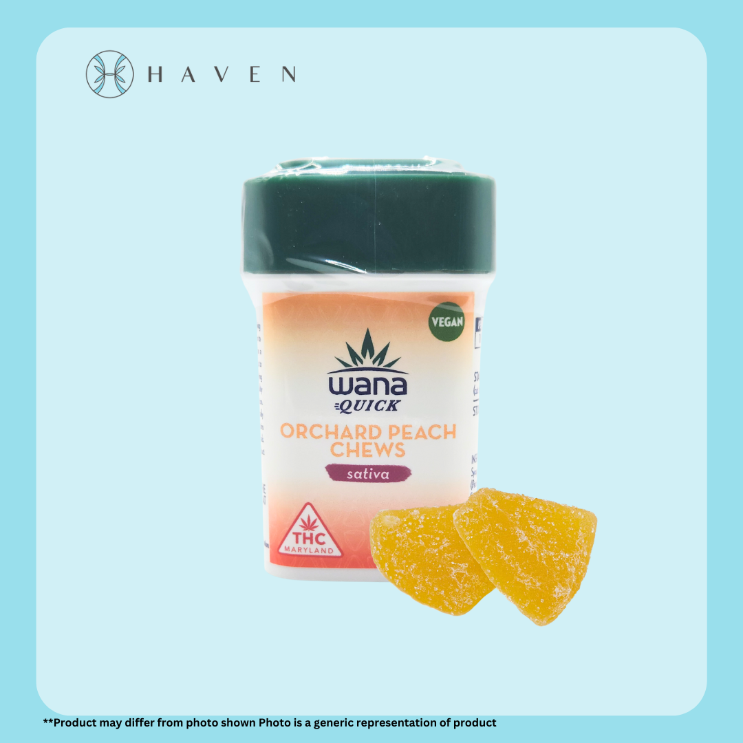 Photograph of product: 10mg Orchard Peach Quicks (Sativa Chews) | Wana