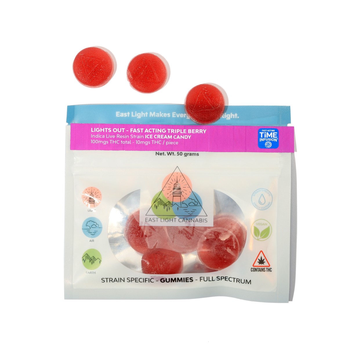 Photograph of product: ELC | Lights Out Fast Acting Triple Berry Gummies | 100mg TH-oui Full Spectrum