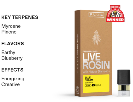 Photograph of product: Blue Dream (S) .5g Live Rosin w/ Diamonds Pod