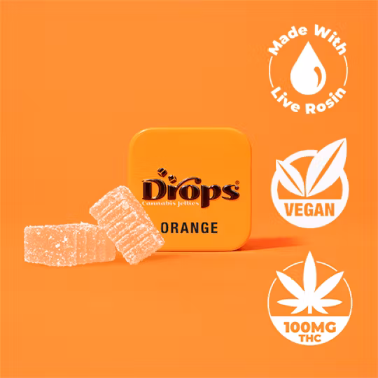 Photograph of product: Drops - 50mg x 2pk Rosin Gummies - Orange