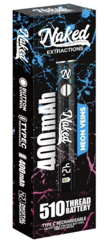 Photograph of product: Naked Extracts | 510 Thread Vape Battery & USB Charger - Neon Veins