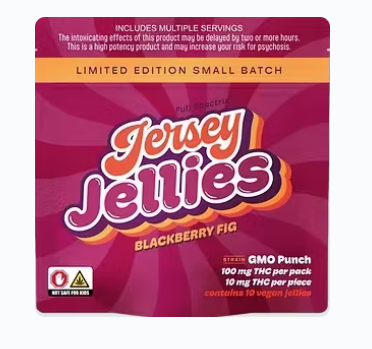 Photograph of product: Jersey Jellies - Blackberry Fig Punch Vegan 100mg 10pk Cured Resin Jellies