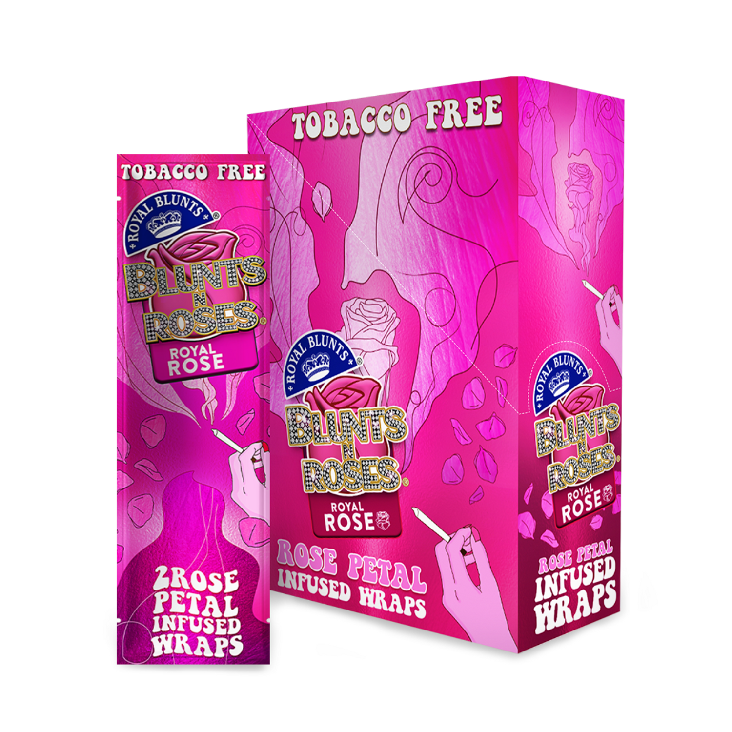 Photograph of product: BLUNTS N ROSES ROSE PETAL INFUSED WRAPS DISPLAY OF 25 - Royal Rose