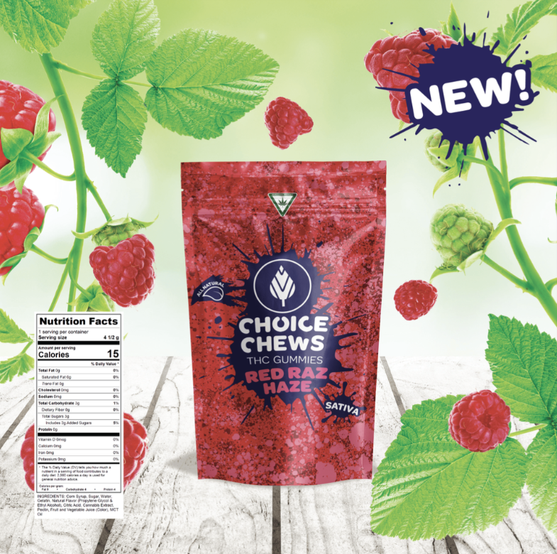 Photograph of product: 100MG RED RAZ HAZE CHOICE CHEWS