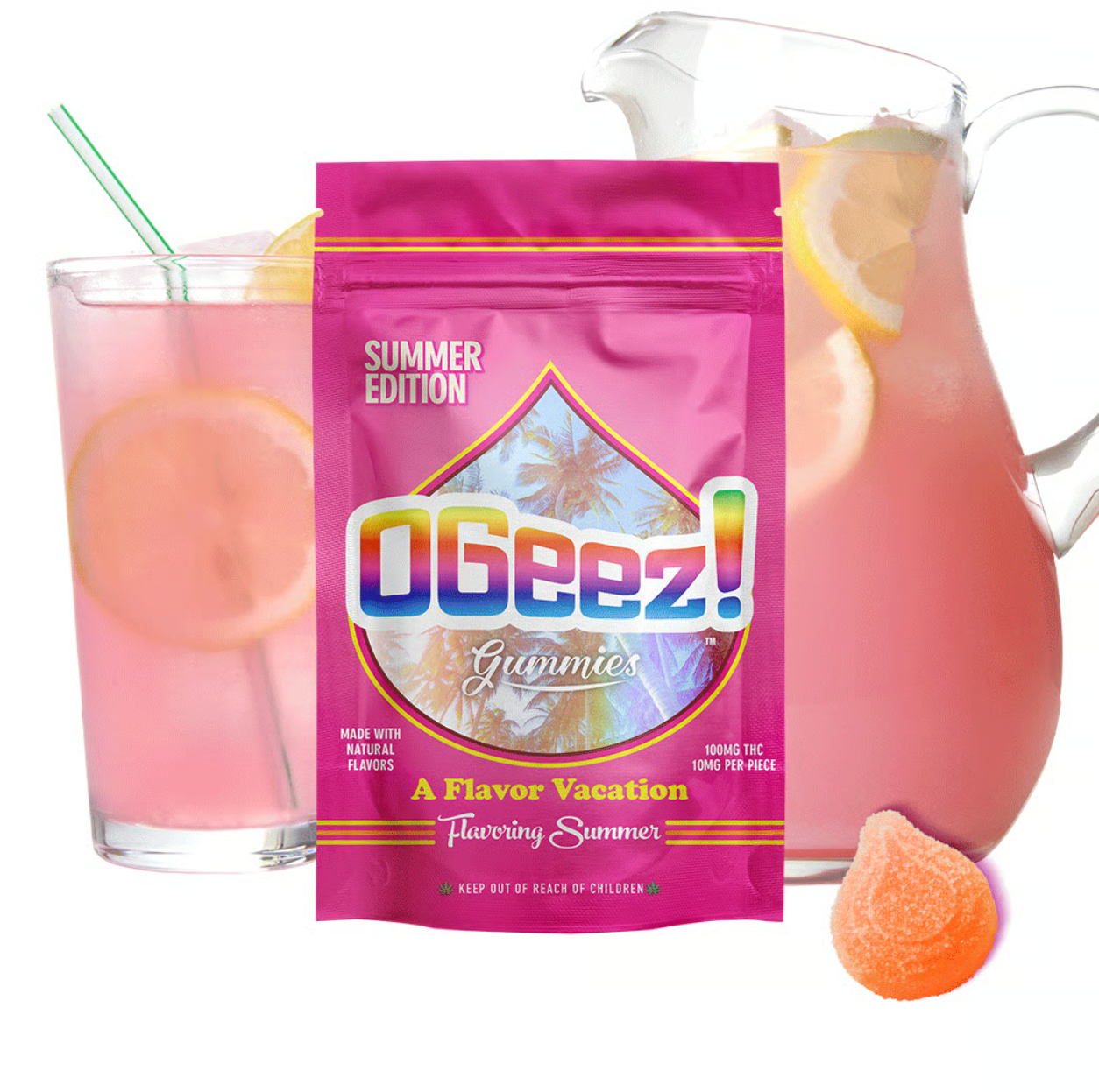 Photograph of product: Ogeez | 100mg Summer RSO Gummy | Peg's Pink Lemonade