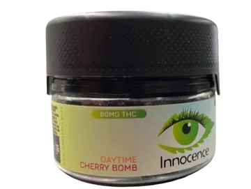 Photograph of product: Innocence Oui'd: Cherry Bomb Low TH-oui Daytime Gummies 30 pack
