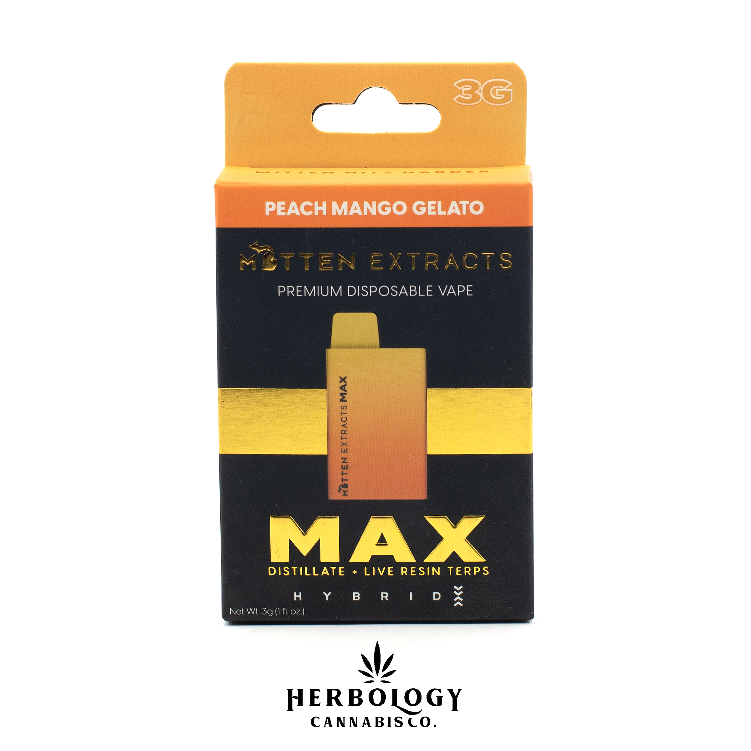 Photograph of product: Mitten Extracts Max | Distillate Disposable Vape | Peach Mango Gelato | 3g