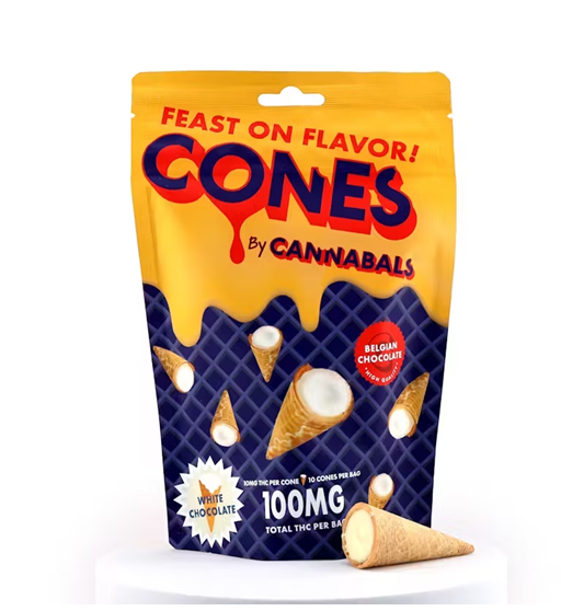 Photograph of product: Cannabals | Oui'd Infused White Chocolate Cones 10PK