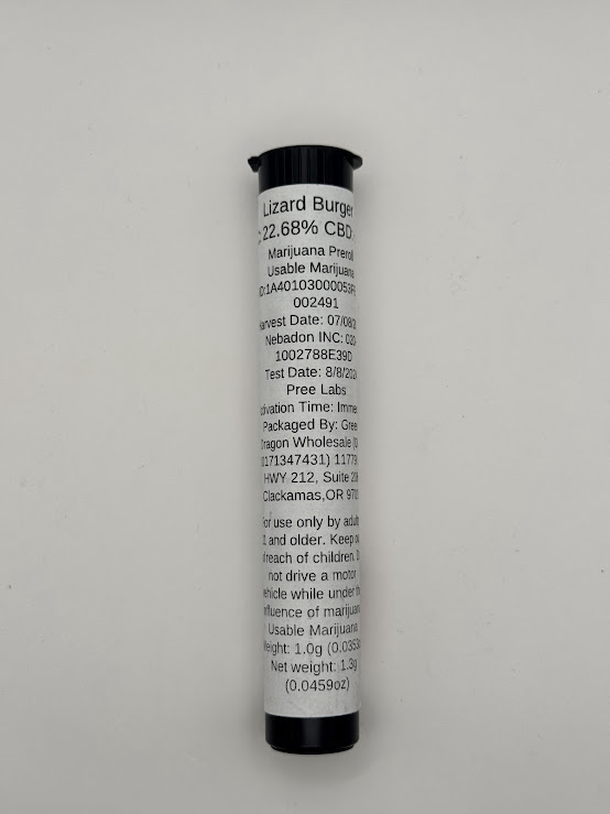 Photograph of product: Nebadon Farms PreRoll | Oui'd Hybrid | Lizard Burger