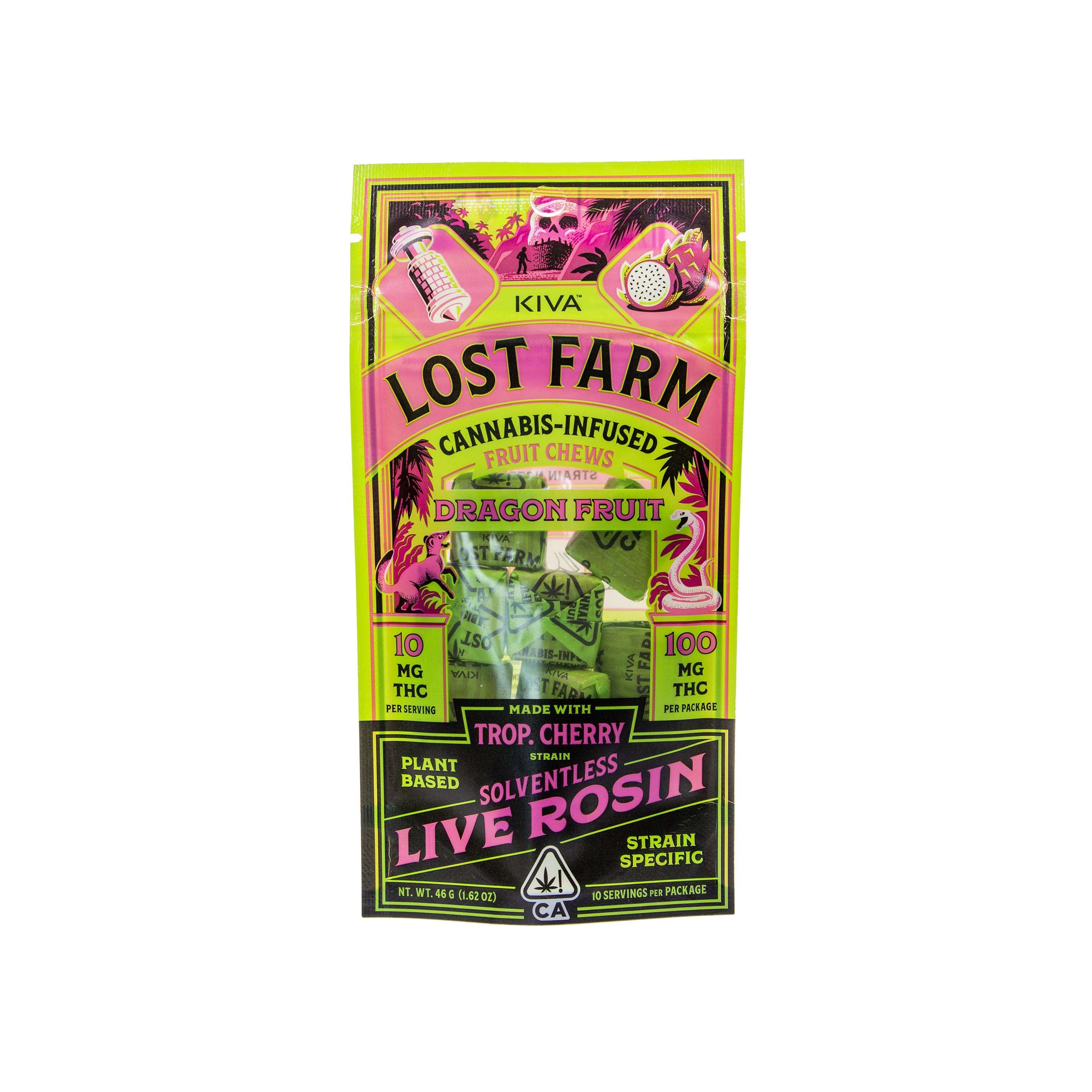 Photograph of product: Lost Farms | Dragonfruit X Trop Cherry Live Rosin Fruit Chews (100mg TH-oui)