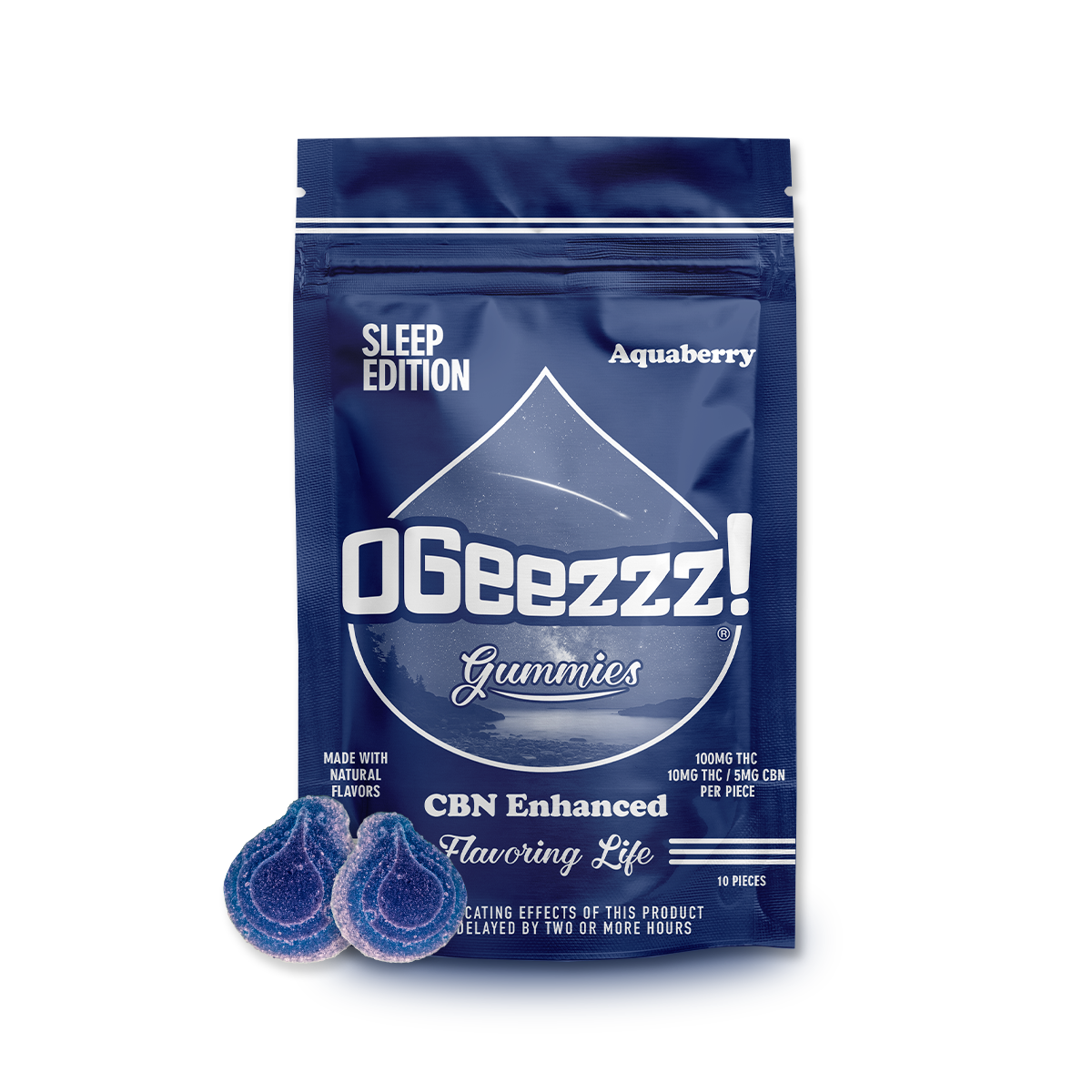 Photograph of product: Sleep Edition | Aquaberry | 2:1 TH-oui:CBN Gummies | 100mg