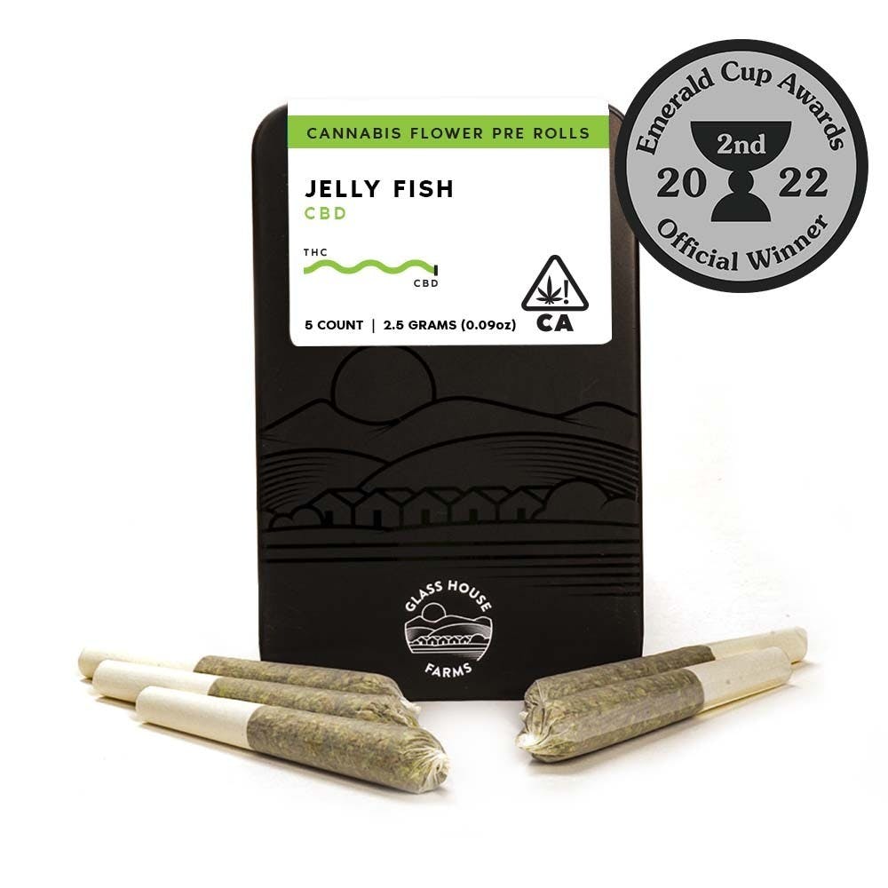 Photograph of product: Glass House Farms  5pk CBD Pre-rolls  2.5g  Jelly Fish  $35 *Tax Included