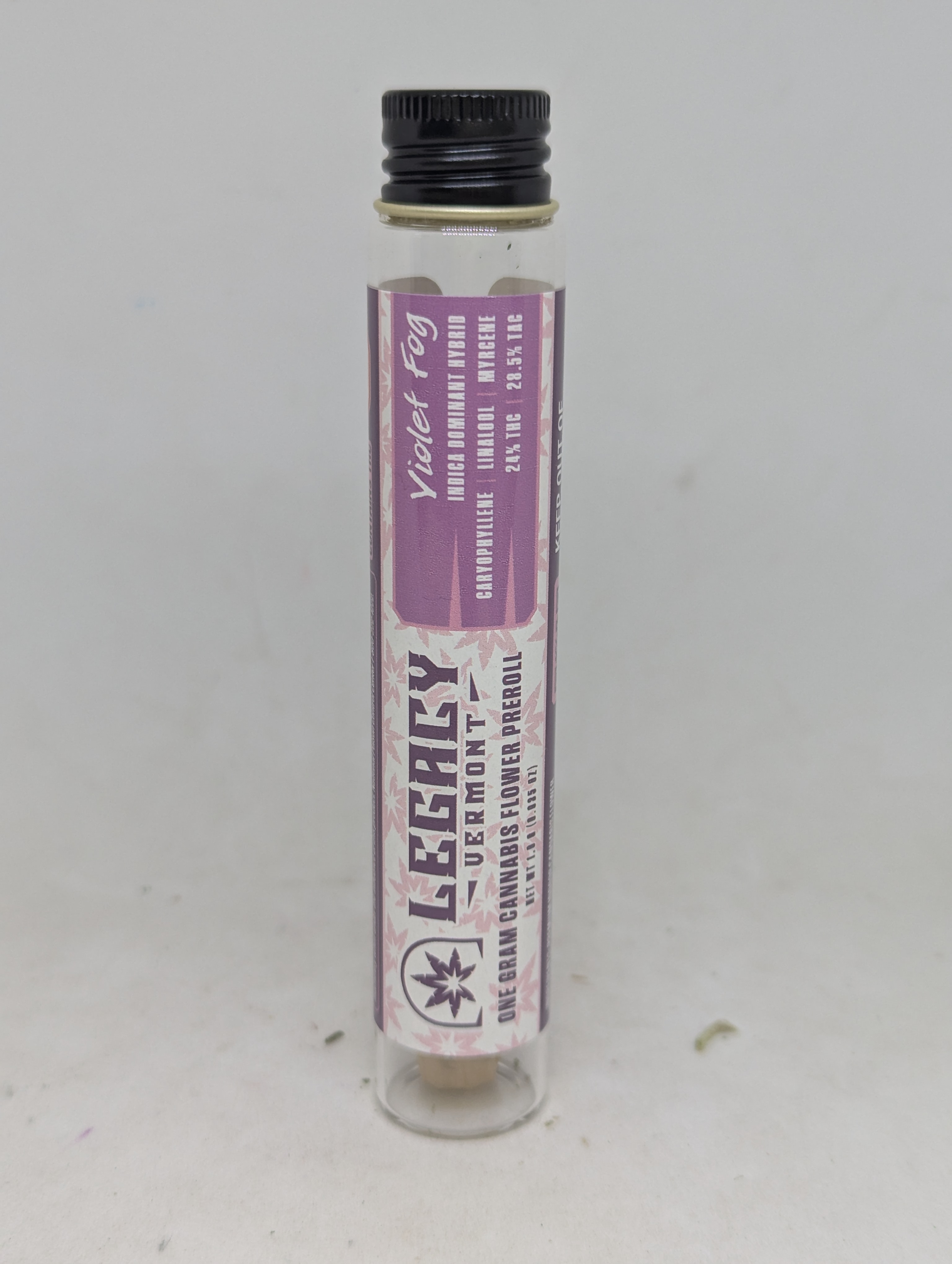 Photograph of product: Violet Fog Distillate Infused Pre-Roll | Legacy Vermont Oui'd