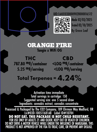 Photograph of product: Benson Arbor - Orange Fire - Zombee Rosin Cart