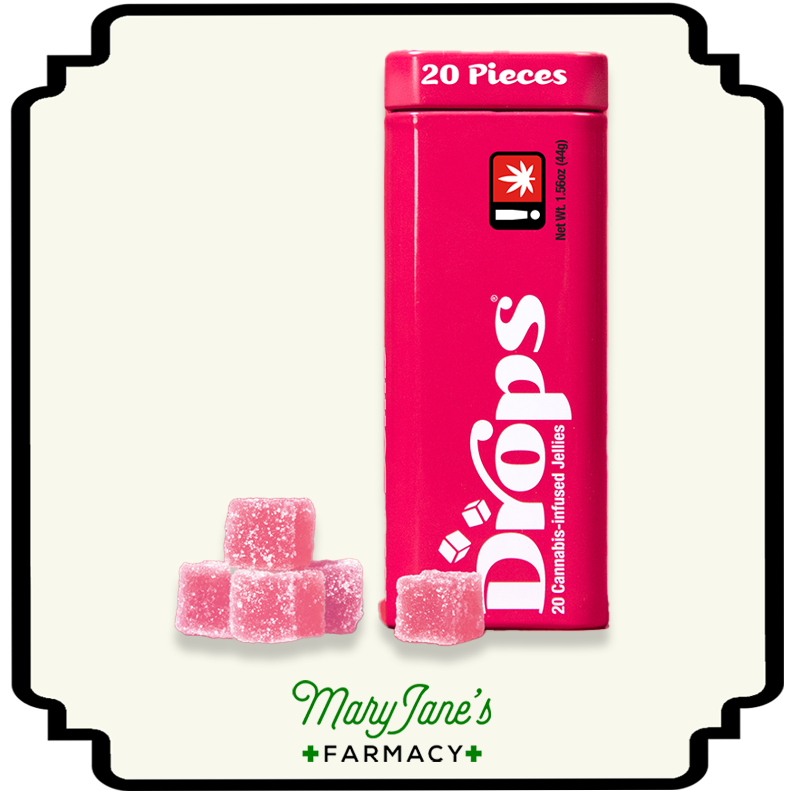 Photograph of product: Raspberry 2:1 Jellies 20-Pack | 100mg