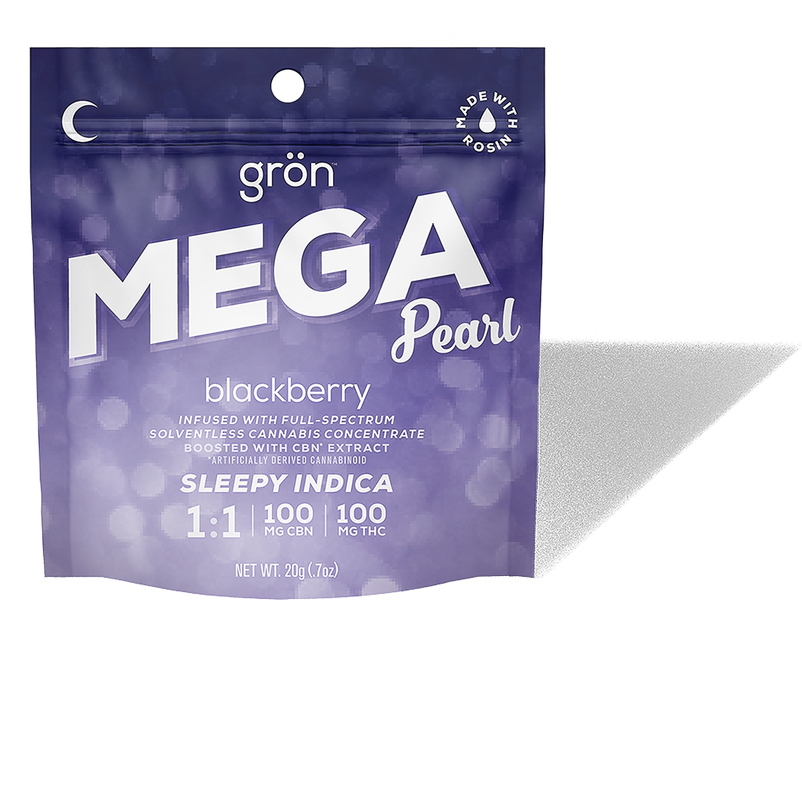 Photograph of product: Gron > Mega Pearl 100mg > 1:1 CBN:TH-oui > Blackberry