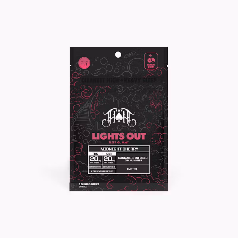 Photograph of product: Heavy Hitters | Lights Off - Midnight Cherry Gummies 5pk, 100mg