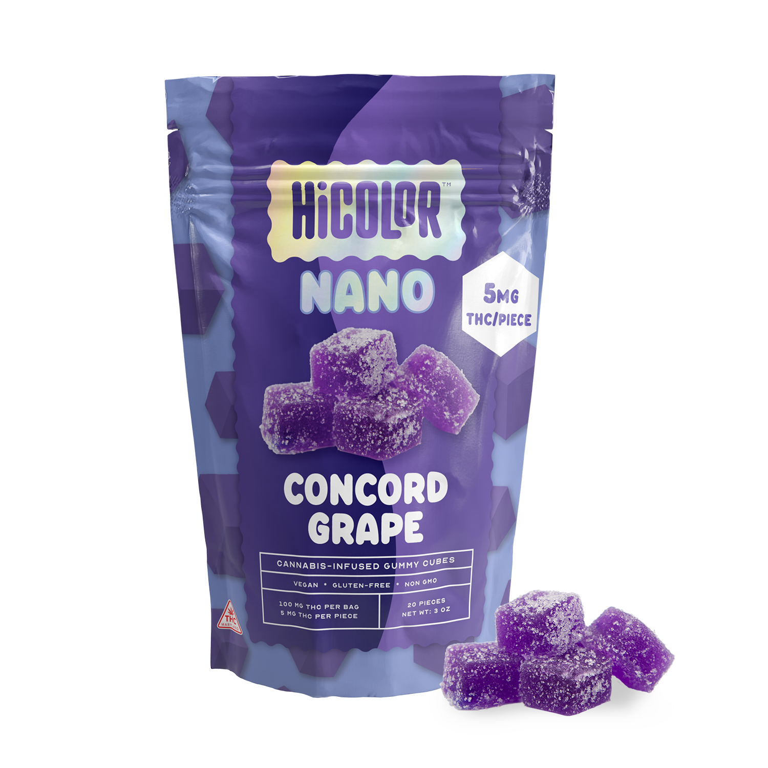 Photograph of product: HiCOLOR | Nano Gummies | Concord Grape | 20 x 5mg
