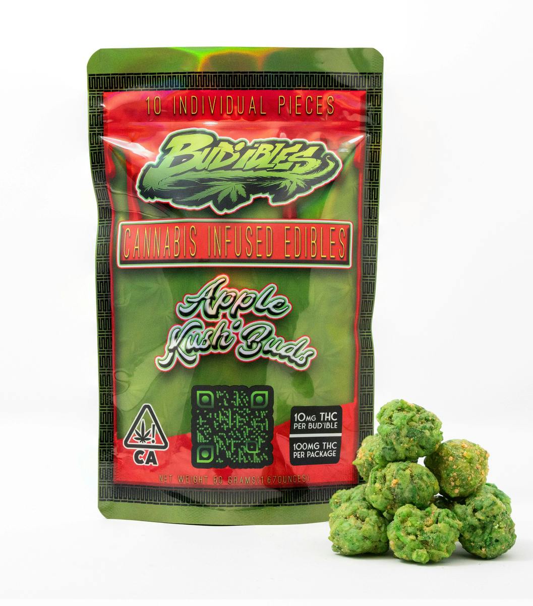 Photograph of product: Budibles - Apple Kush Buds - Candy Marshmellow Treats - 100mg