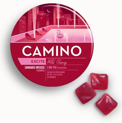 Photograph of product: Camino Gummies | Wild Cherry (Exhilarate) | 100mg TH-oui | 100mg CBC | 100mg CBG