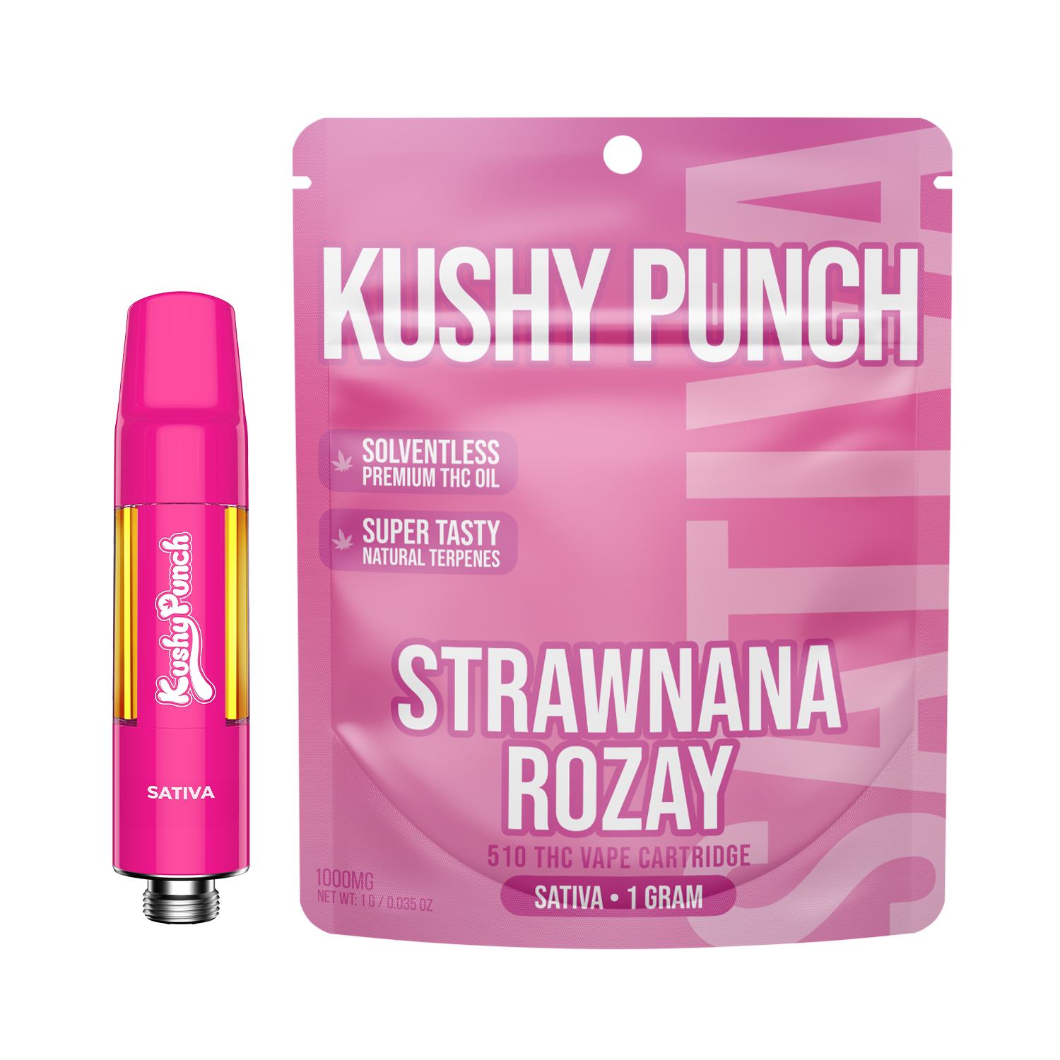 Photograph of product: 1G Kushy Punch 510 Vape Cart - Strawnana Rozay