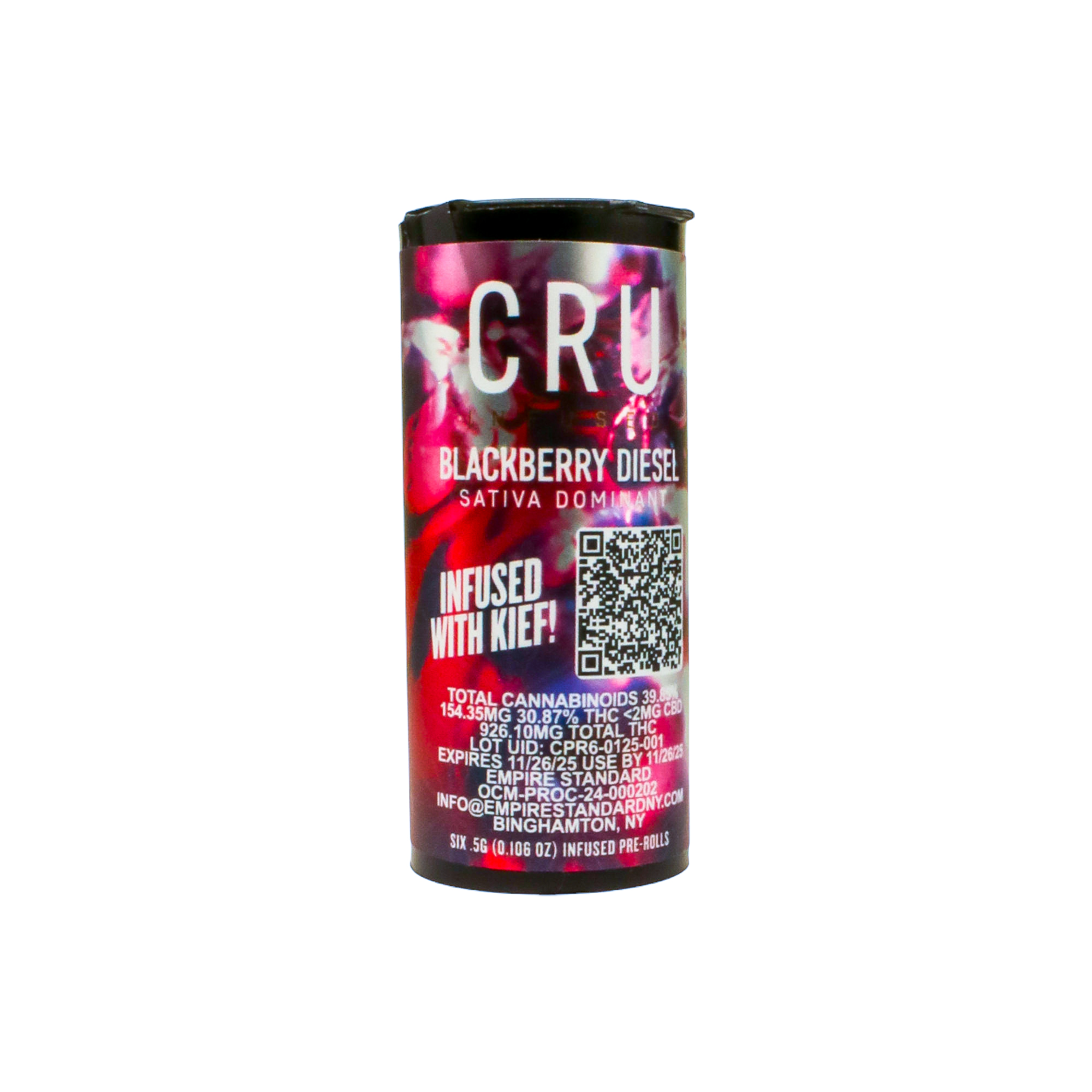 Photograph of product: CRU Blackberry Diesel 6pk Kief Infused Prerolls